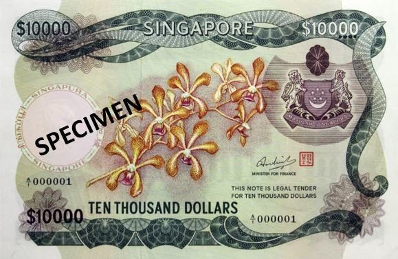 10 000 Singapore dollar banknote (Orchid series 1967-1976)