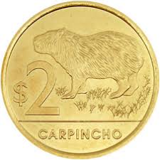 2 Uruguayan pesos coin dedicated to the Capybara or Carpincho
