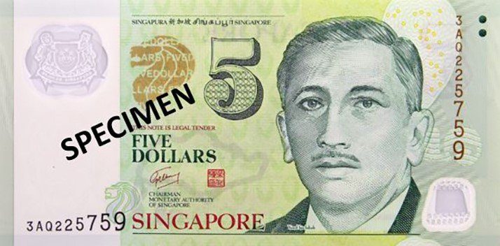 5 Singapore dollar banknote 5 SGD obverse