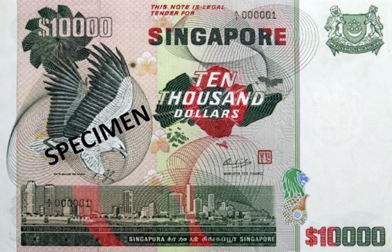 Billet de 10 000 dollars de Singapour Série Oiseaux