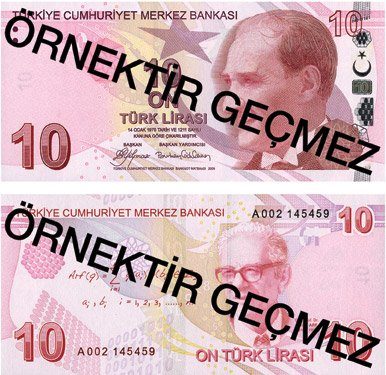 Billet de 10 lires turques (10 TRY)