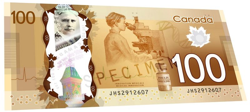 Billet de 100 dollars canadiens 100 CAD polymère verso