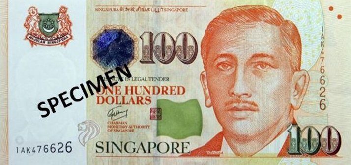 Billet de 100 dollars de Singapour recto 100 SGD