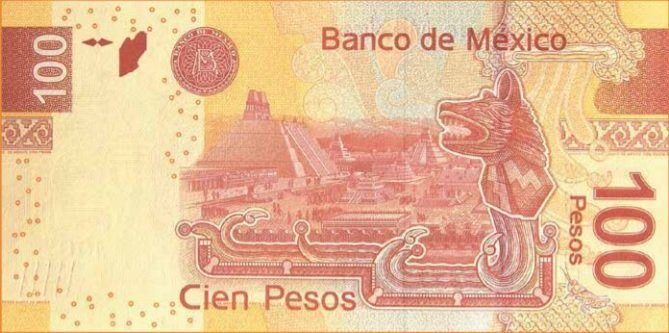Billet de 100 pesos mexicains 100 MXN verso