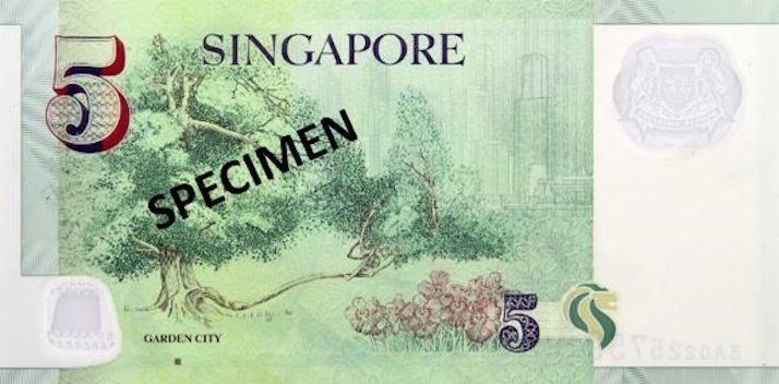 Billet de 5 dollars de Singapour verso 5 SGD