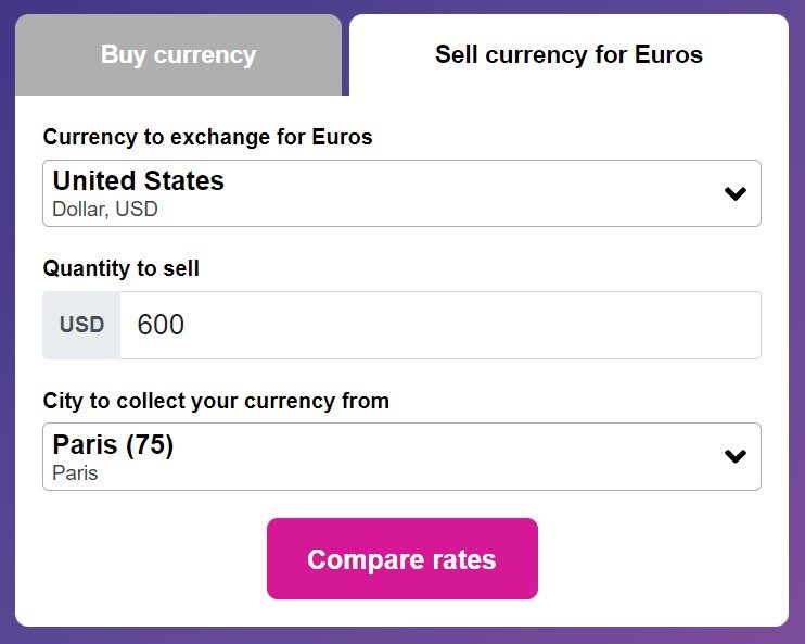 Change 600 dollars to euros in Paris