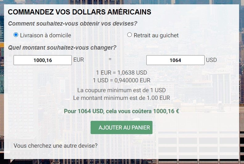 Changer 100 euros en dollars USD Or et Change