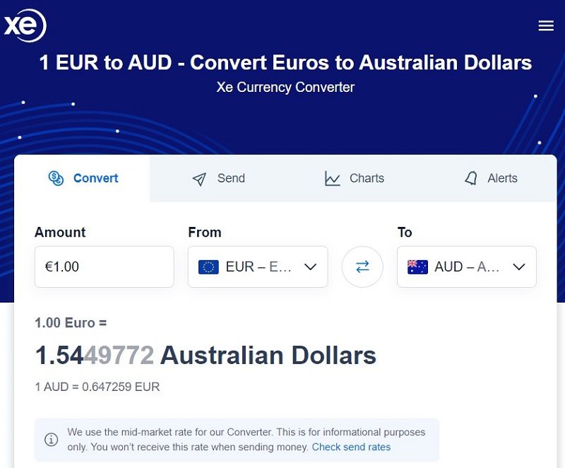 Euro to Australian dollar converter XE 16 02 2023
