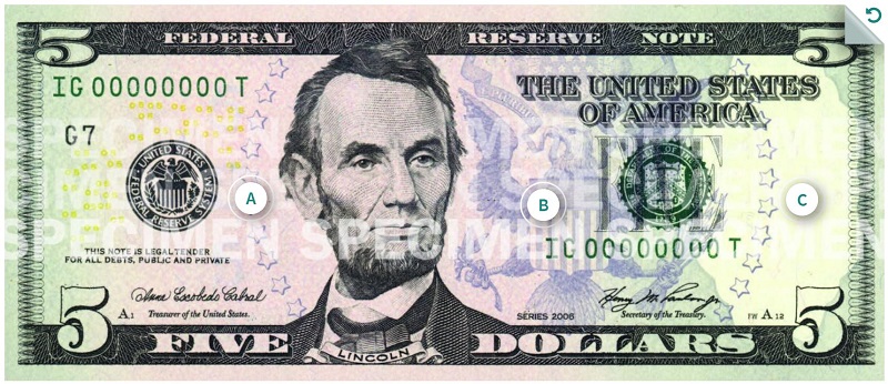Lincoln billet de 5 dollars (5 USD)