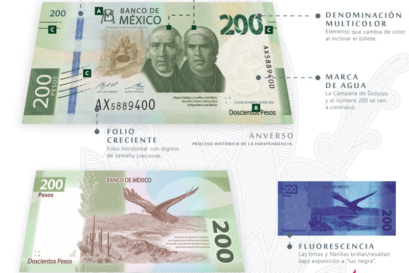 Nuevo billete de 200 pesos 200 MXN Mexico