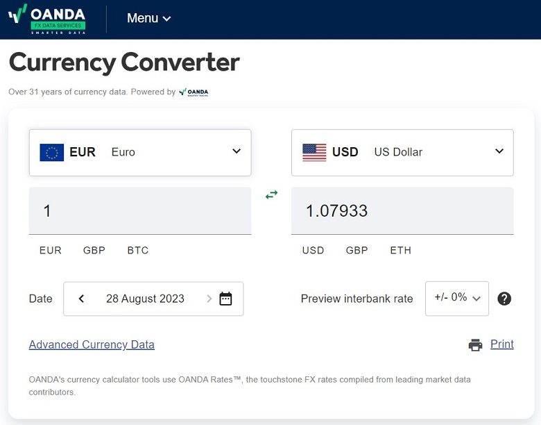 Oanda currency converter