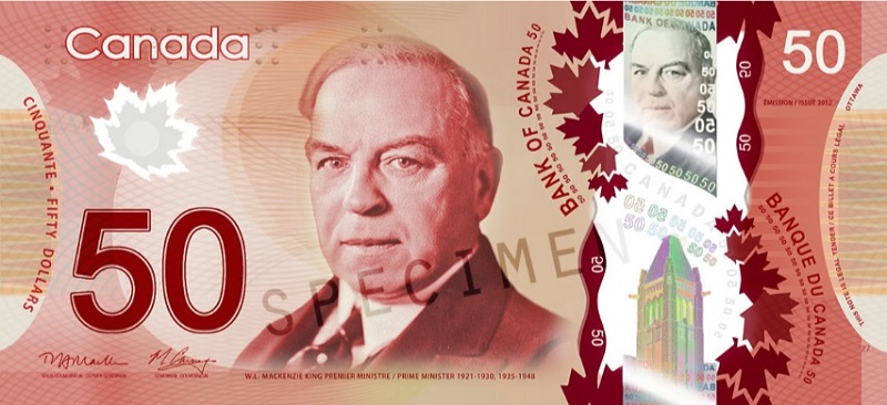 Obverse of the 50 canadian dollars banknote (50 CAD)