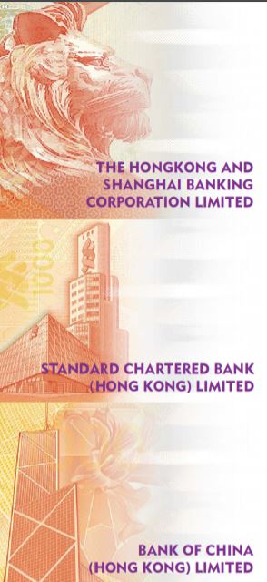 Signes distinctifs des 3 banques émettrices à Hong Kong