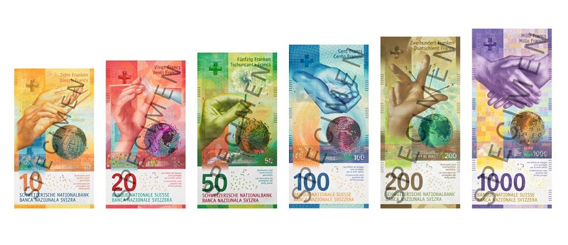 Swiss franc banknotes obverse